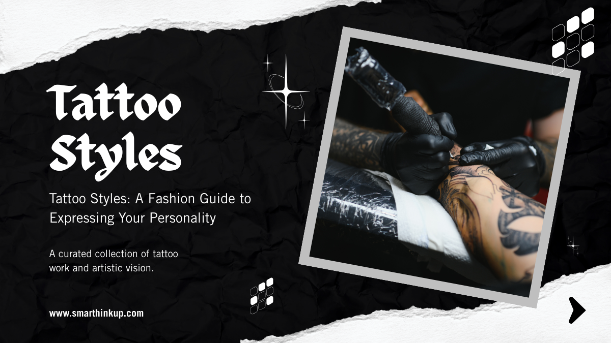 Tattoo artist creating tattoo design showing different tattoo styles