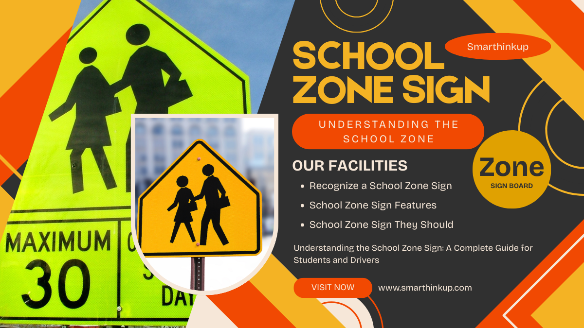 School zone sign warning drivers to slow down near a school crossing